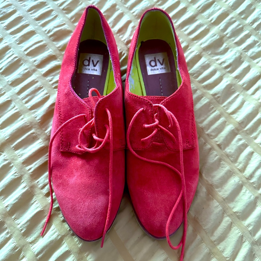 Dolce Vita orange & fluorescent yellow suede loafers size 8.5